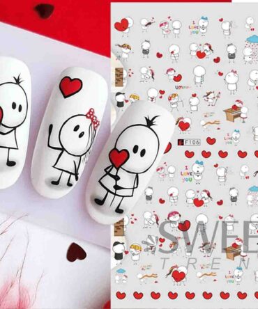 3D Valentines Lover Stickers For Manicure Cute Cartoon Romantic Letter