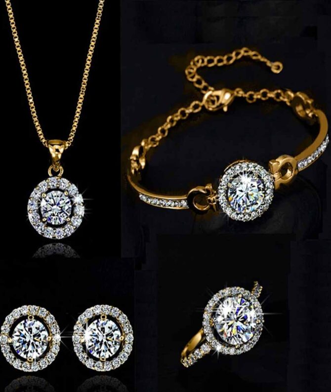 DoryBox - Crystal Women Wedding Necklace Earring bracelets Ring Zircon Jewelry Set for bride